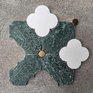 Ink Green Cloud Pattern Four-leaf Clover Marble Collage